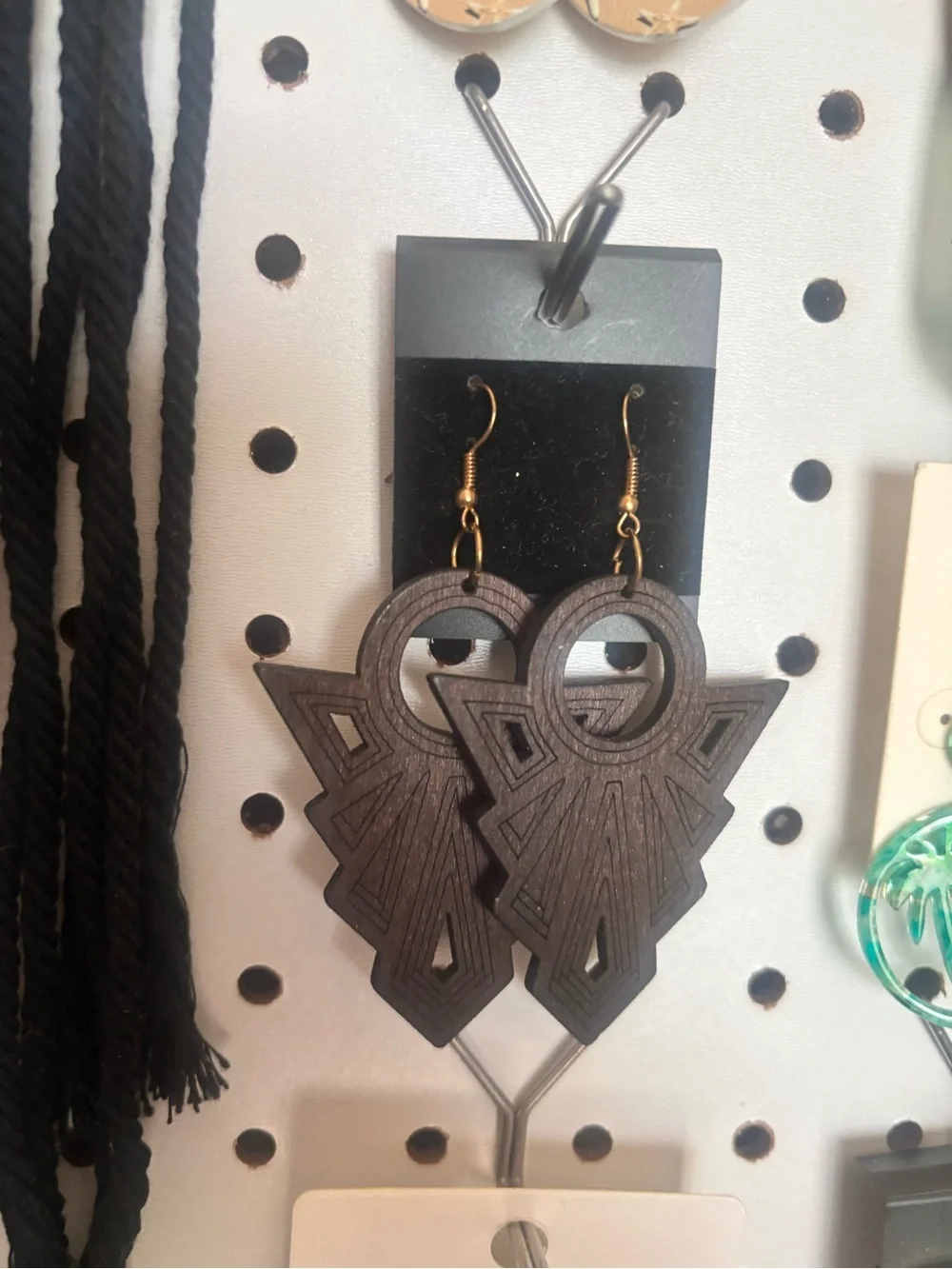 Geometric Black Wood Earrings - Unbranded
